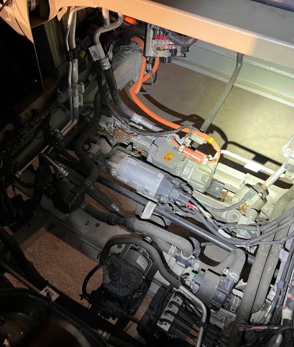 High-voltage components underneath a Tesla